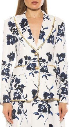 Alexia Admor Janet Chain Trim Blazer in Blue Floral at Nordstrom Rack, Size 4