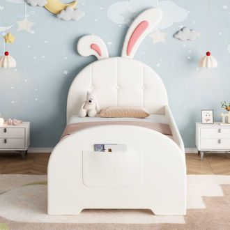 Merax 3ft Single PU Leather Bunny Upholstered Bed Frame for Children in White