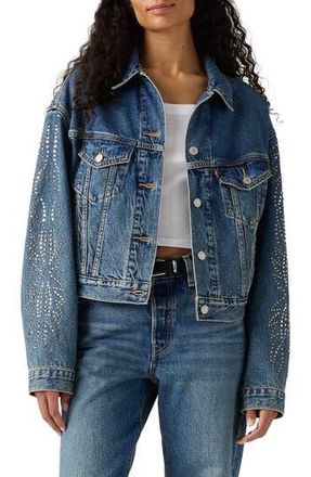 Levi's Shrunken 90s Embellished Crop Denim Trucker Jacket in Solargenic Trucker at Nordstrom Rack, Size Medium