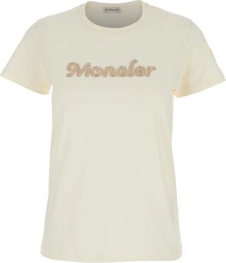 Moncler T-shirt van katoen met geborduurd logo - Dames - Polos - Wit - XS - Katoen - Tops
