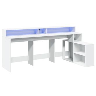 Berkfield Home Modern Desk with LED Lights White 200x104x91 cm Engineered Wood | Size: 200 x 104 x 91 cm