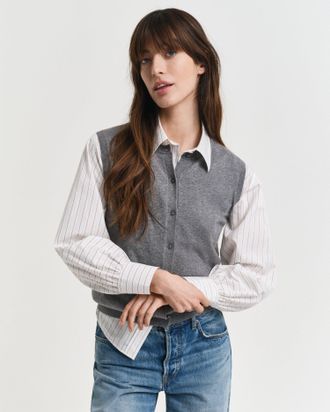 GANT Women Lightweight Short Sleeve Knitted Vest (XXL) CHARCOAL MELANGE