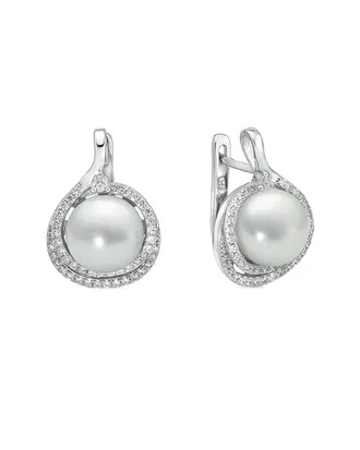 Belpearl Belpearl Silver 10Mm Freshwater Pearl Cz Earrings