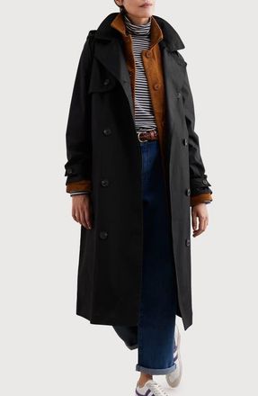 Seasalt Cornwall Penweathers Waterproof Organic Cotton Trench Coat in Black at Nordstrom, Size 14 Us
