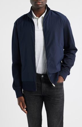 BOSS Shepherd Mixed Media Full Zip Sweatshirt in Dark Blue at Nordstrom, Size Small