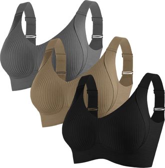 Generic 3-Pack Bras for Women Wireless Seamless Sports Bra Womens Wirefree Yoga Bra for Women Comfy Wireless Non Wired Seamless Womens Comfy Non Wired brassie