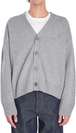 Ami Embroidered-Logo Button Cardigan