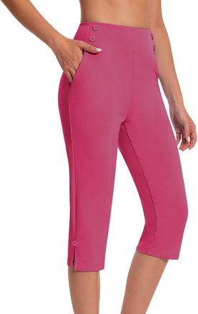 Generic Womens Capri Trousers High Waisted Wide Leg Leggings Ladies Soft 3/23 Length Cropped Pants Work Office Golf Trousers Hot Pink