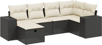 vidaXL Vidaxl - Set De Sof&aacute;s De Jard&iacute;n 6 Piezas Y Cojines Rat&aacute;n Sint&eacute;tico Negro