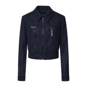 Pinko Pinko - Cropped jas met nabuk-effect - Dames - Jassen - Blauw - Maat: 2XS Zijde
