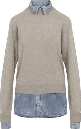 Acne Studios Gelaagde wollen trui - Dames - Ronde hals truien - Beige - M - Wol - Truien & Vesten