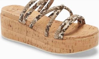 J/Slides Womens Snakeskin Cork Wedge Sandals In Natural