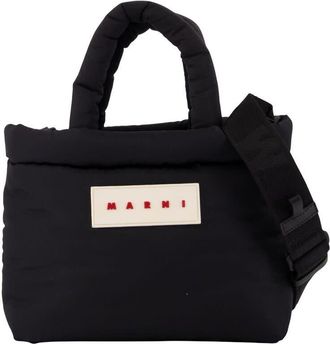 Marni Puffy Nylon Logo-Patch Top Handle Bag Black