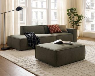 Castlery Jonathan Side Chaise Sofa Left Facing with Ottoman, Performance Twill Moss, Modular, Low-Profile for Castlery