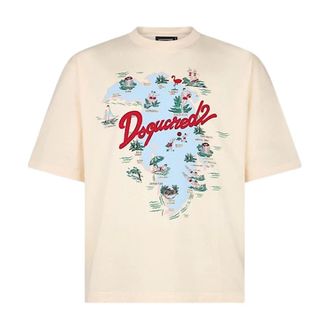 Dsquared2 T-Shirts, male, Beige, Size: M Loose Fit Tee