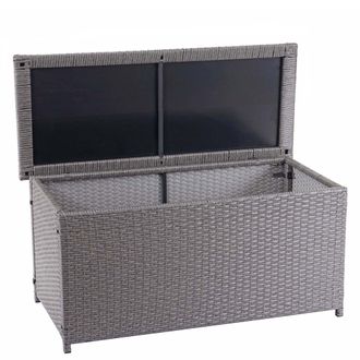 Hhg Non Utilizzato] Baule Contenitore Esterno Giardino Hhg 570 Polyrattan, Basic 63x135x52cm 320l Grigio