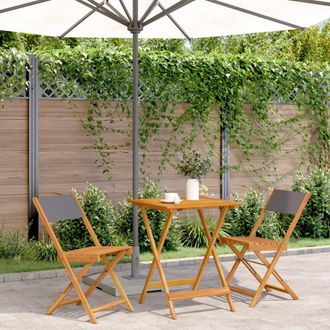 vidaXL Juego De Bistro De 3 Piezas Tela Y Madera Maciza Antracita Vidaxl