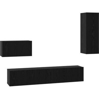 vidaXL Vidaxl - Mueble De Tv De Pared 4 Pcs Roble Negro 200 X 30 X 30 Cm