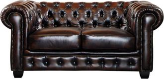 VENTE-UNIQUE.COM Sofá fijo piel flor 2 plazas marrón chocolate 160x96cm