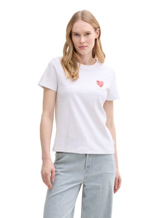 Tom Tailor T-Shirt TOM TAILOR, Damen, Gr. S (36), weiss (wei&szlig;), Single Jersey, Obermaterial: 100% Baumwolle, bedruckt, regular fit taillenbedeckt, Rundhals, gera