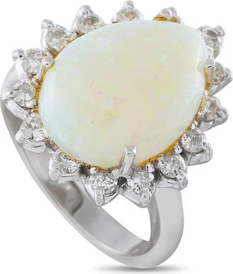 Luxury Bazaar 18K White Gold 0.65ct Diamond and Opal Halo Ring MF13-070726