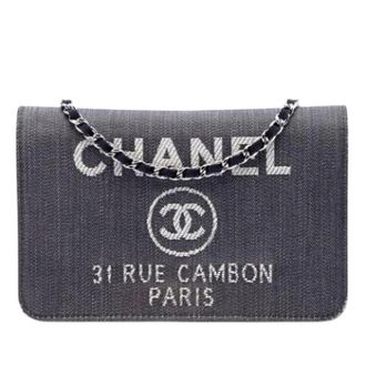 Chanel Pre-owned Wallet On Chain - Dames - Pre-owned - Blauw - Maat: ONE Size Denim