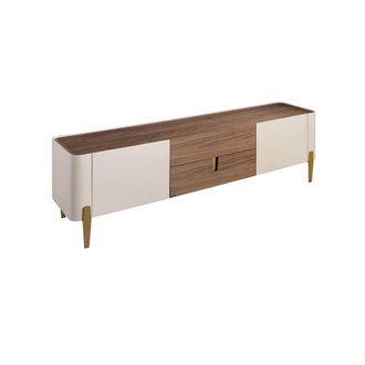 Angel Cerd&aacute; Mueble tv nogal, beige, acero pulido dorado y tapa de nogal