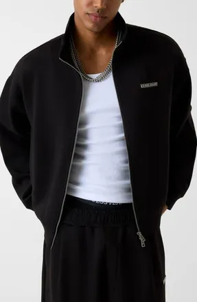 Guess Mock Neck Crop Scuba Knit Jacket in Black at Nordstrom, Size Medium