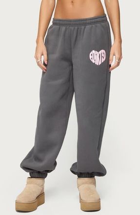 Edikted Major Love Fleece Logo Graphic Sweatpants in Dark-Gray at Nordstrom, Size X-Small