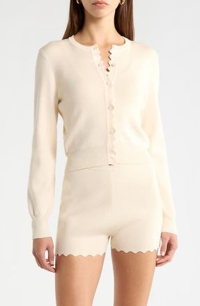 ASTR the Label Scalloped Placket Crop Cardigan in Cream at Nordstrom, Size X-Large
