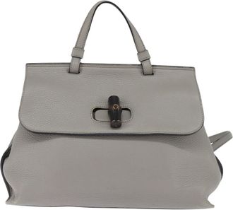 Gucci Bamboo Daily Top Handle Bag Leather Gray Leather Handbag (Pre-Owned)