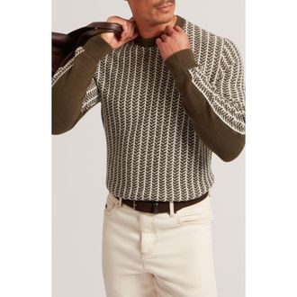 Ted Baker Frankez Textured Herringbone Sweater in Olive at Nordstrom, Size 3