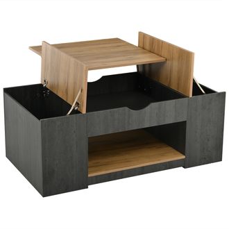 STILVORA Mesa De Centro Elevable Con 3 Compartimentos Y 1 Estante Abierto, Estilo Moderno, En Mdf, 109,5&times;59,7&times;43 Cm, Gris Y Marr&oacute;n