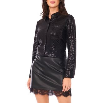 Vince Camuto Sequin Button-Up Shirt in Rich Black at Nordstrom Rack, Size X-Large P