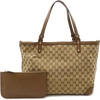 Gucci Pre-owned Tote Bags, female, Beige, Size: ONE SIZE Pre-owned Canvas totes