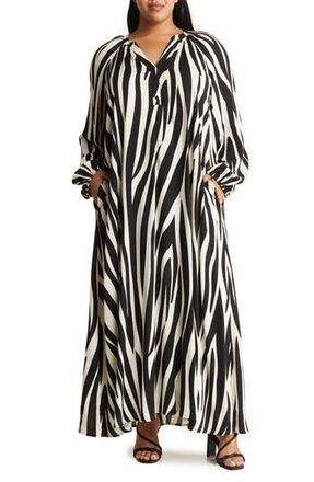 By Design Lauren Printed Long Sleeve Maxi Dress in Contrast at Nordstrom Rack, Size 1X