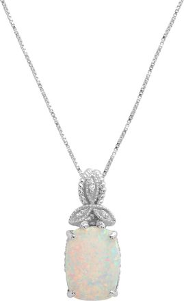 MAX + STONE Sterling Silver 13x10mm Created Opal and Diamond Accent Pendant Necklace, 18