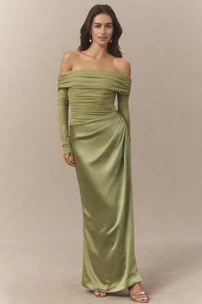 BHLDN Off-Shoulder Long-Sleeve Stretch Mesh Midi Dress