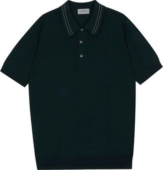 John Smedley ribbed-collar polo shirt - Blue