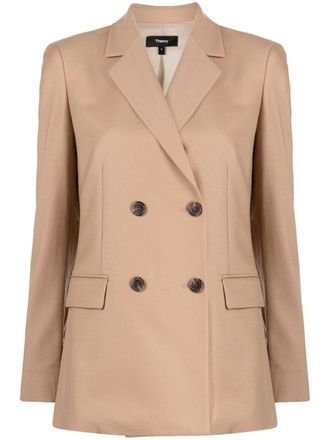 Theory double-breasted flannel blazer - Brown