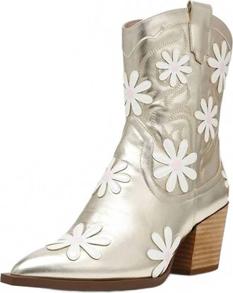 Betsey Johnson Womens Disco Daisy Faux Leather Booties In Gold