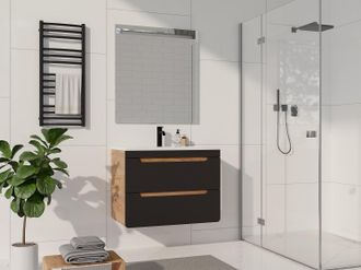 Vente-Unique Mobile per bagno sospeso con lavabo da incasso 80 cm Naturale chiaro e Antracite - ARUBA