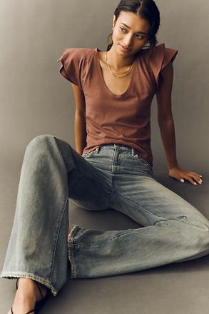 Maeve Scoop-Neck Flounce-Sleeve Tee