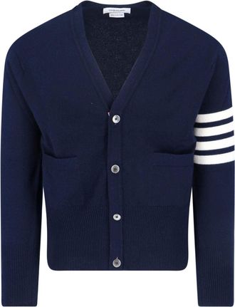 Thom Browne Navy Cashmere Cardigan With V-Neckline