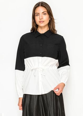 YAL New York Black and White Blouse with Drawstring Detail
