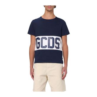 GCDS T-Shirts, male, Blue, S, Color Block Logo TShirt