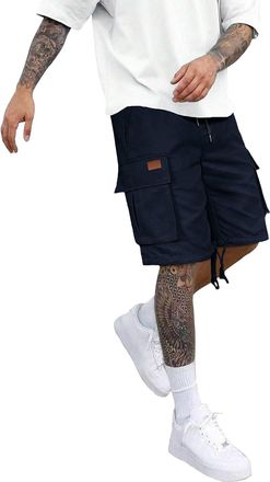 Generic Mens Cargo Shorts Cotton Casual Shorts With Drawstring Elastic Waist Pockets Athletic Travel-Workout Sports Running Gym Slim Fit Joggers Breathable Sh
