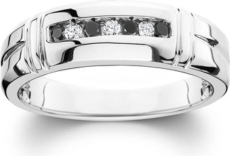 Pompeii3 1/3ct Black & White Diamond Mens Wedding Ring 10K White Gold Size Selectable