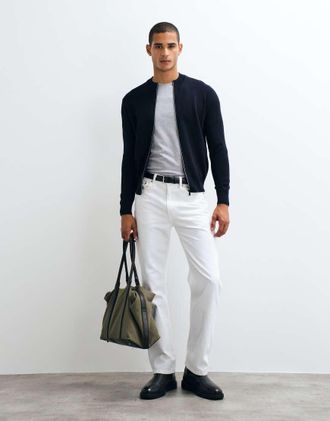 Mango cardigan lavorato a maglia con zip in navy-blu navy