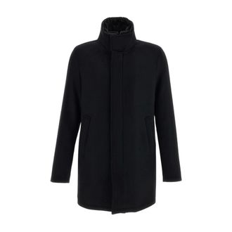 Herno Abrigo de Lana Ecol&oacute;gica y Piel Sint&eacute;tica Ligera - Coats - Hombre - Negro - 2XL